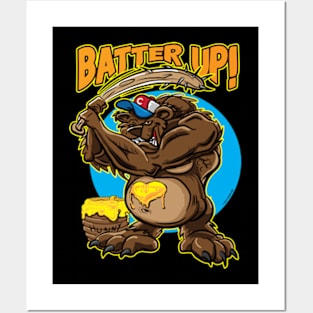 Batter Up Bear with spiked baseball bat Posters and Art